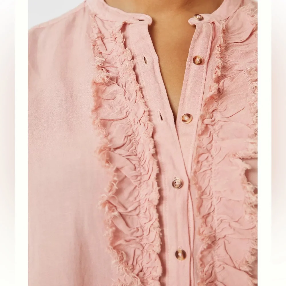 Anthropologie Pilcro linen blend Ruffled Placket Shirt peach - Picture 4 of 13